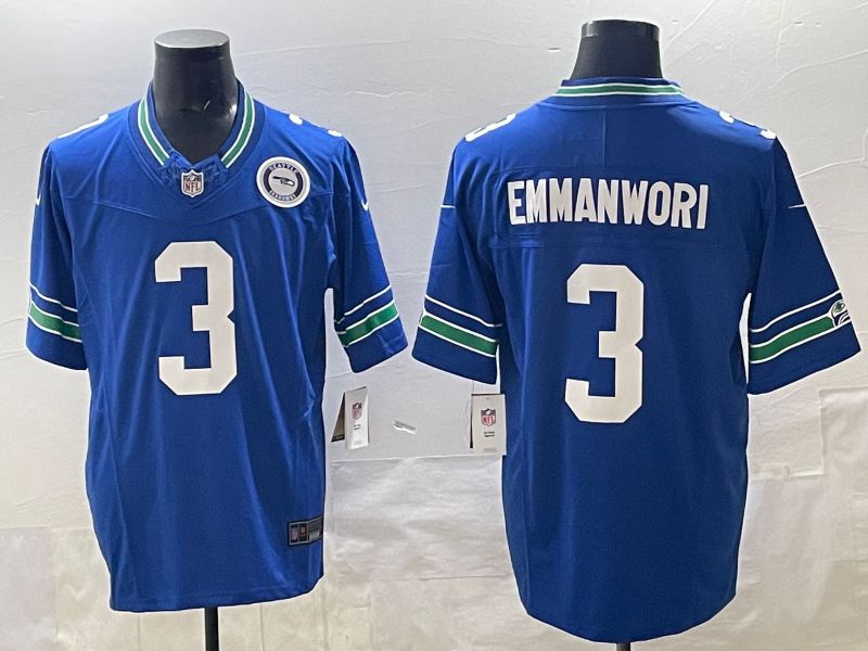 Men 2025 Seattle Seahawks 3 Emmanwori Blue retro Three generations Nike Limited NFL Jersey style 2